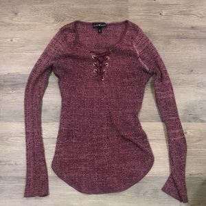 Burgundy wash long sleeve sweater shirt